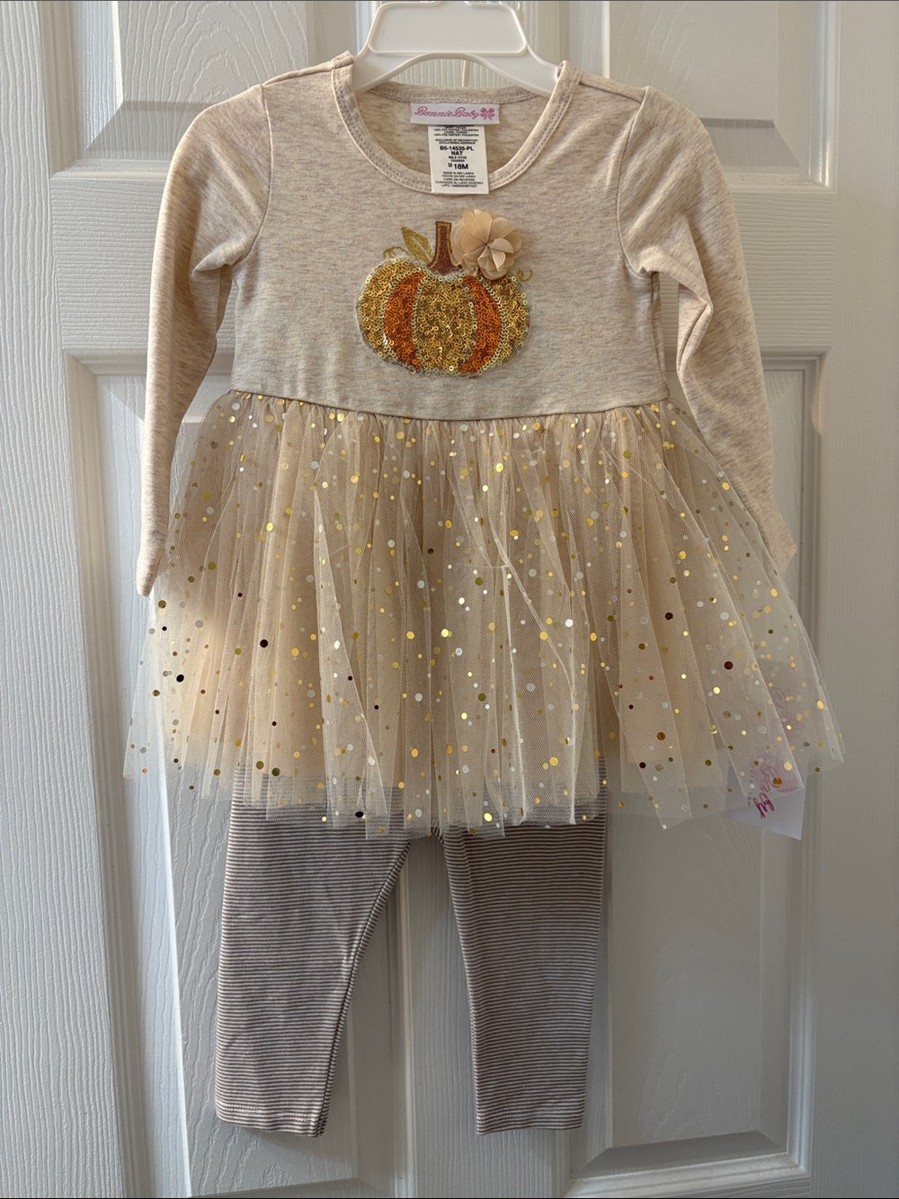 Bonnie Baby by Bonnie Jean Sequin Pumpkin Tutu Dress and Striped Leggings NWT